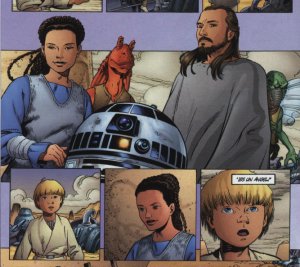 Anakin ve por primera vez a Qui Gon Jin y Padme
