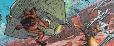 Chewbacca colgado del Snowspeeder de Wedge