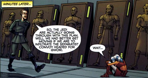 El Almirante Yularen, Ahsoka y los Jedi ya congelados en carbonita