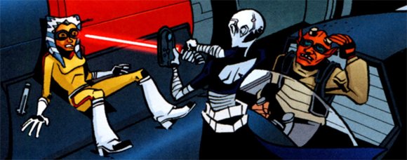 Asajj Ventress arrincona a la joven Ahsoka Tano