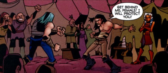 Jeru y Nardek luchan por la Ahsoka (la hembra)