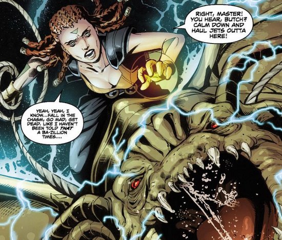 Shae Koda usa la Fuerza para controlar a Butch su Rancor-Dragona