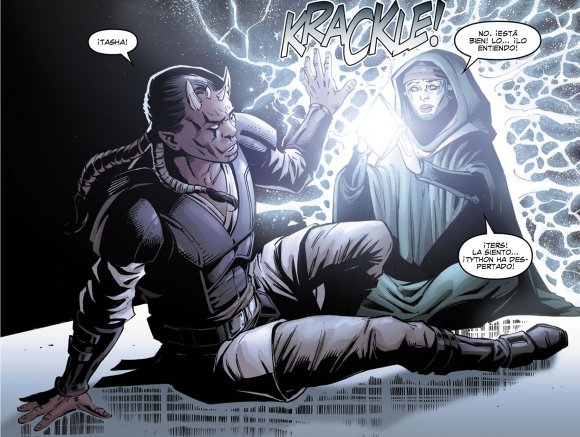 Shae y Tres ante el holocrón de A'nang