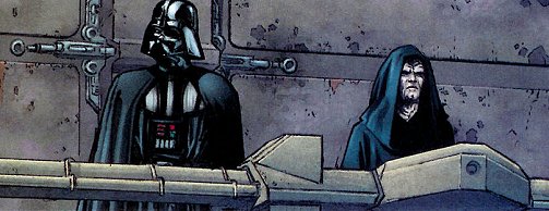 Palpatine y Vader dialogan en un balcón