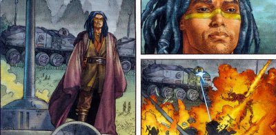 Secuencia de vietas con la muerte de Quinlan Vos