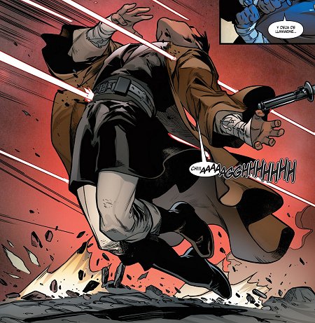 Caleb (Kanan) es alcanzado por varios disparos blaster