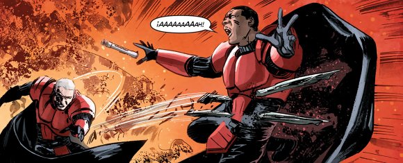 El Sith usa la Fuerza para lanzar dos afilados objetos contra Jao Assam
