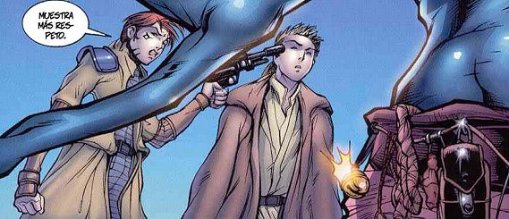Anakin capturado por Zora, donde se observa la sencillez en los rasgos de los personajes