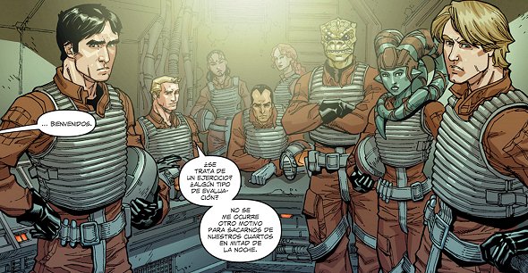 El equipo de Leia - Wedge, Gram Cortess, Prithi, Falback Kord, Tess Alder, Rus Kal Kin, Ardana Cinn y Luke