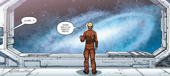 Luke apartado de la misión mira taciturno el espacio