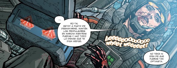 Leia herida en la cabina de su destrozado X-Wing