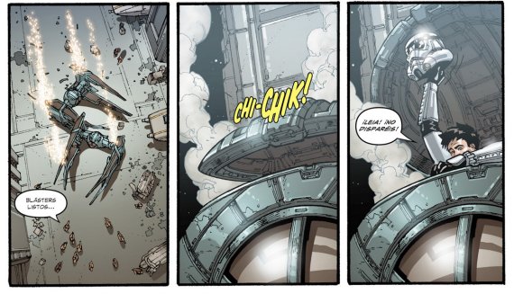 Luke y Wedg entran en sendos Interceptores TIE en el hangar del Home One