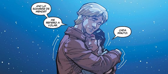 Luke abraza a Prithi que ha decido dejar su puesto como piloto rebelde