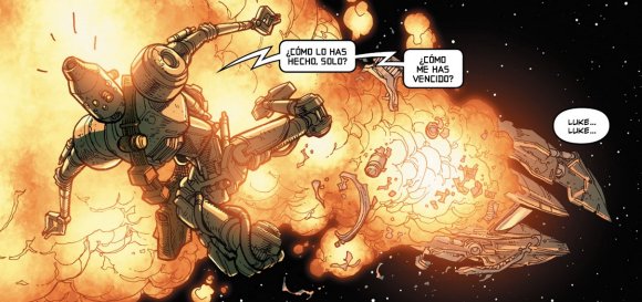 IG-88 sale despedido de su nave cuando esta explota
