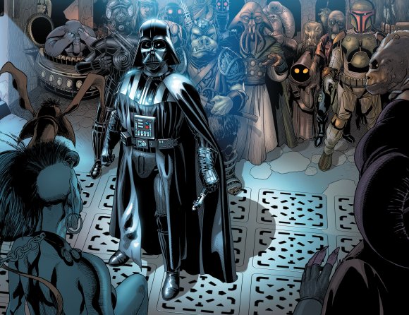 Darth Vader ante Jabba en una viñeta de página completa