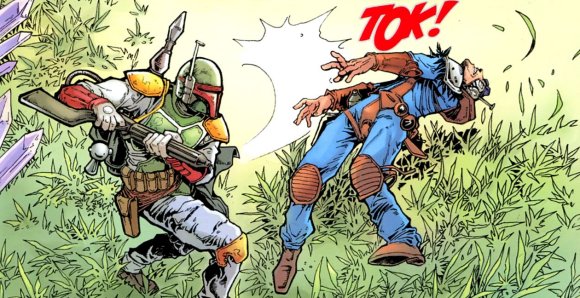 Boba Fett golpea a Rolu Stroms