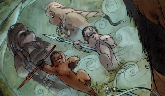 Tarfful y Ralrra al fondo. Delante los jóvnes Saarcheeen y Barraaak