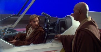Mace y Obi-Wan en la plataforma de despegue