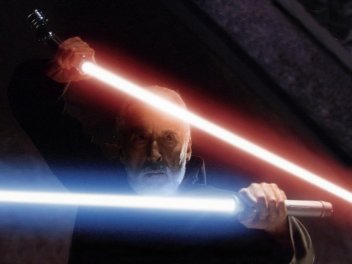 El conde Dooku con los dos sables de luz