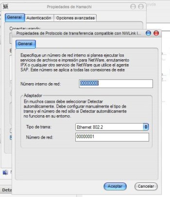 Propiedades del protocolo de transferencia del Hamachi