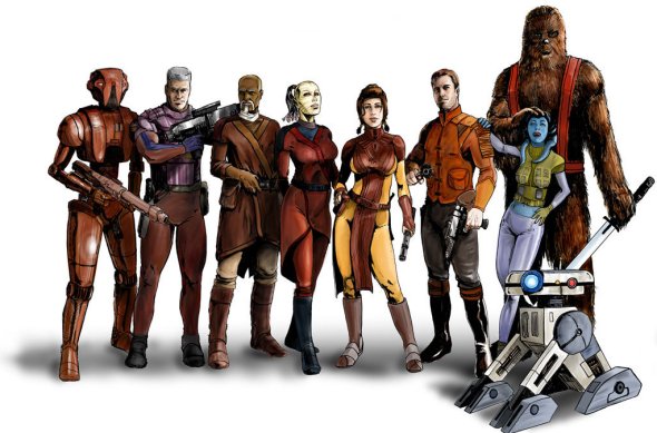 Ilustración de varios personajes de SWTORz