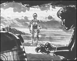 Luke dando a R2 el sable que acaba de construir