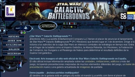 Imagen de la web en castellano de SW: Battleground