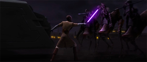 Cuando Mace Windu amenazó al Doge, los dos escoltas amenazaron a Windu.