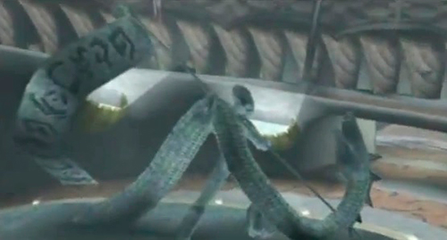 Estatua de la reina guerrera Nasrabi matando un keelkana.