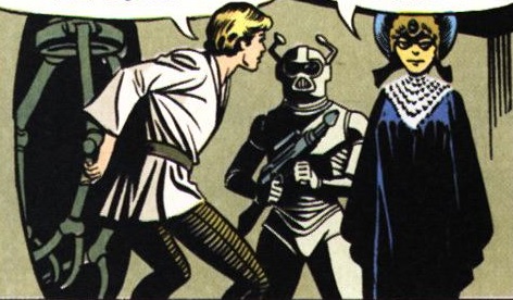 La Presidenta y uno de sus escoltas cuando llega Luke Skywalker.