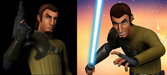 Kanan Jarrus con su pistola bláster y su suble de luz