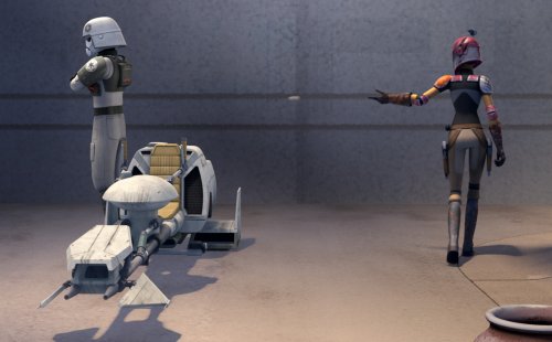 Sabine Wren lanza un explosivo magnético contra la moto imperial