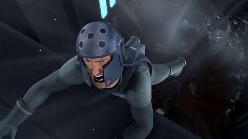 El agente Kallus siendo absorbido por el agujero producido en el casco del destructor