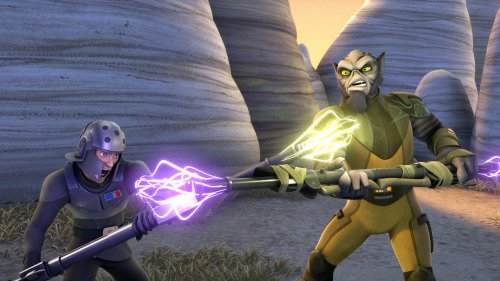 Zeb y Kallus se enfrenta en duelo con sus Bo-Rifles