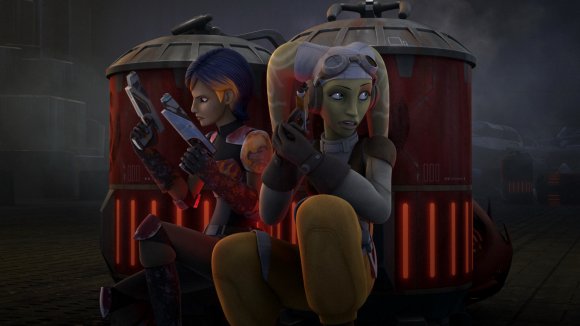 Hera y Sabine parapetadas tras un depósito de Rhydonium
