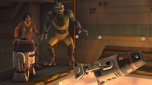 Tarkin y el Inquisidor Imperial contemplan como la electricidad actúa sobre Kanan