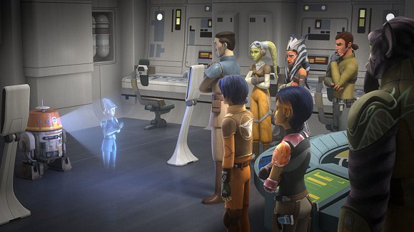 Hera, su grupo y los rebeldes escuhan el mensaje de Tua