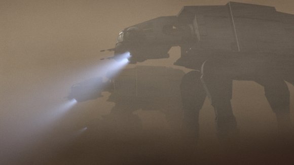 Ni los potentes focos de los AT-AT permiten ver nada dentro de la tormenta de arena