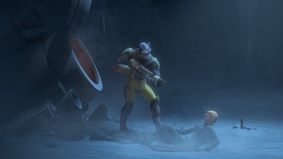 Zeb y el Agente Kallus atrapados en la gruta de hielo