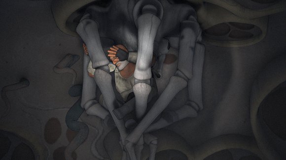 Rex atrapado en el techo de la cueva de las arañas krykna