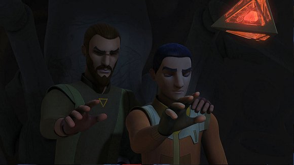 Ezra y Kanan usan la Fuerza para alcanzar el holocrón Sith