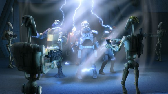Rex, Kanna y Ezra, encerrados en el cmapo eléctrico reciben una fuerte descarga