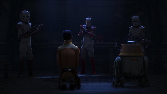 Ezra y Chopper apresados por Gar Saxon y sus súper comandos Imperiales