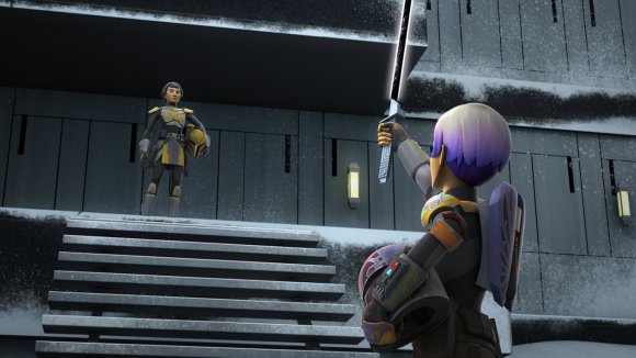 Sabine muestra el Sable Oscuro a su madre, Ursa Wren