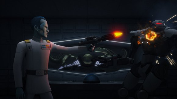 Thrawn consigue destruir los dos androides que le atacan