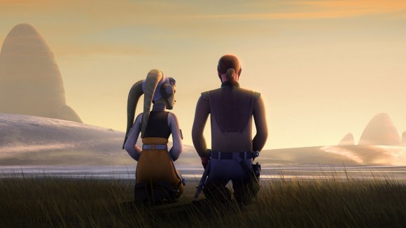 Hera se arrodilla junto a Kanan que aprovecha un momento para meditar