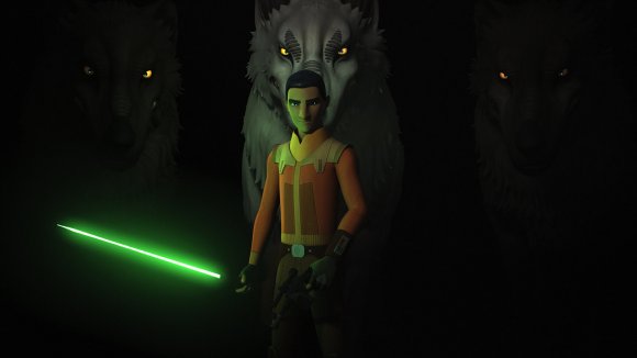 Ezra con el ejército por los lobos de Lothal.