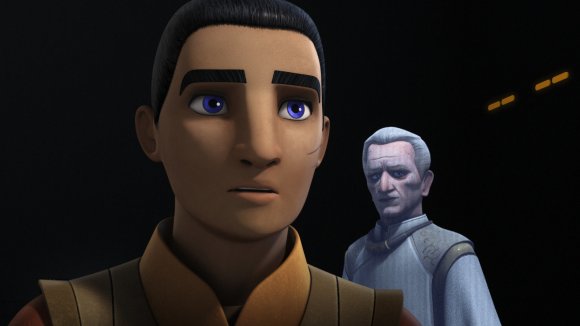 Ezra habla con el Emperador Palpatine que muestra un aspecto mas juvenil
