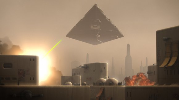 El Destructor de Thrawn dispara sobre la ciudad.