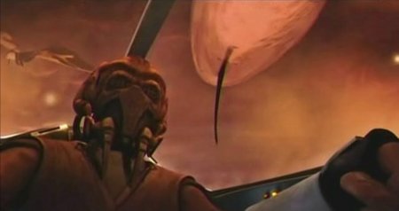 Dos criaturas pasan sobre Plo Koon